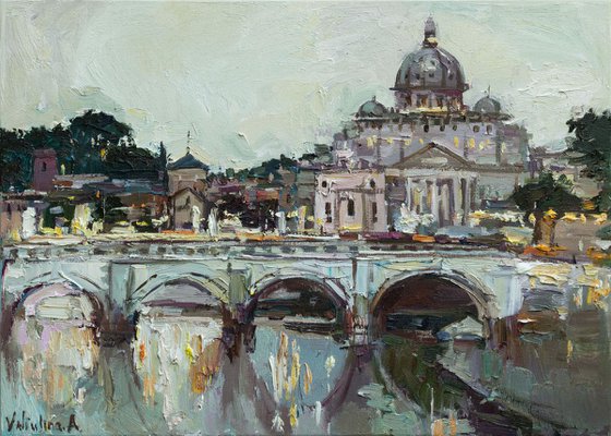 St. Angelo Bridge in Rome, Italy - Original oil painting