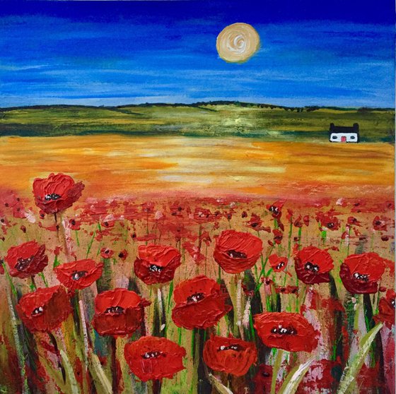 Sunshine over Poppies - Scottish Landscape 40x40