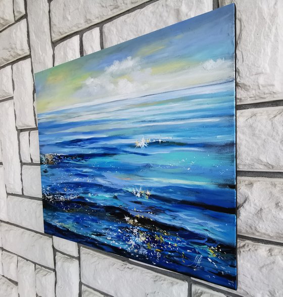 Shimmer of the sea. Seascape painting on canvas