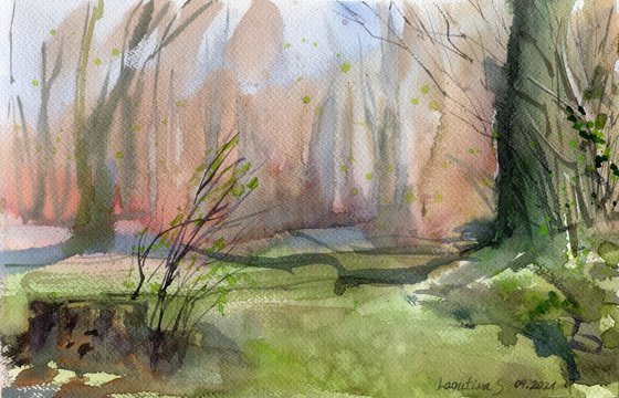 Spring watercolor landscape