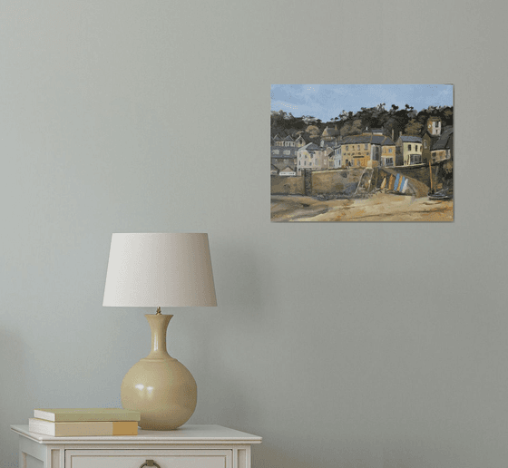 Mousehole harbour and town, an original oil painting.