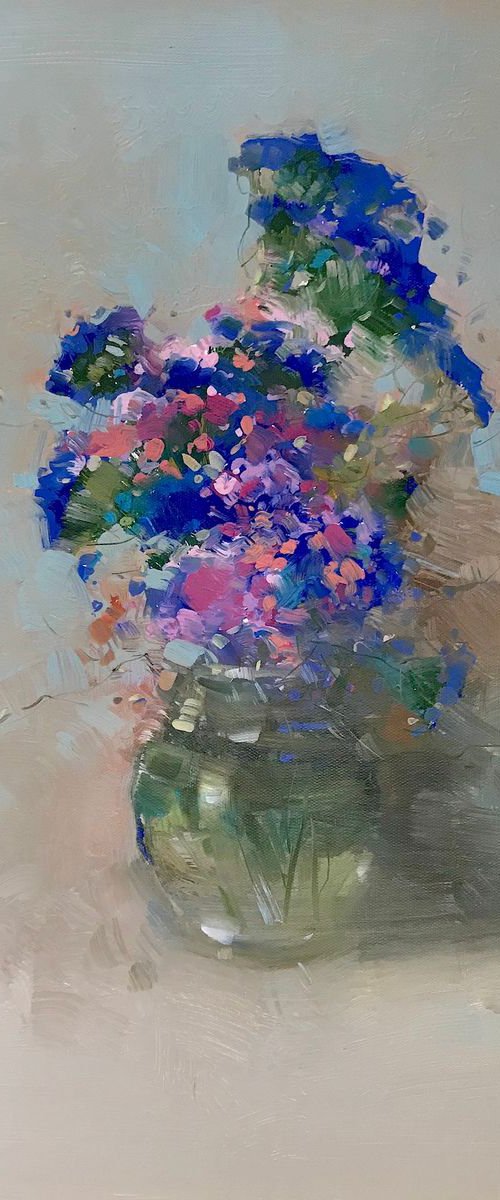 Vase of Flowers, Oil painting, One of a kind, Handmade artwork by Vahe Yeremyan
