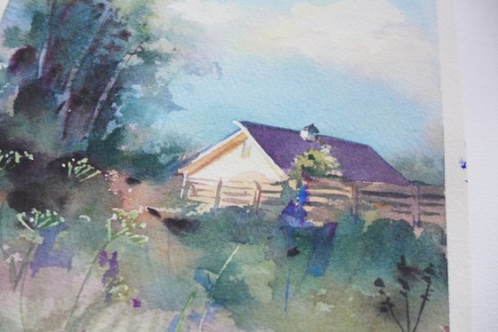 Small watercolor landscape, Summer outside the city