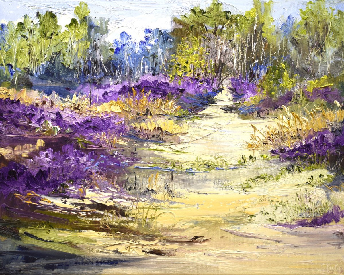 Impressionistic Landscape Oil Painting By Sonja Brussen, 20 X 17", Summer Love, Original Artwork