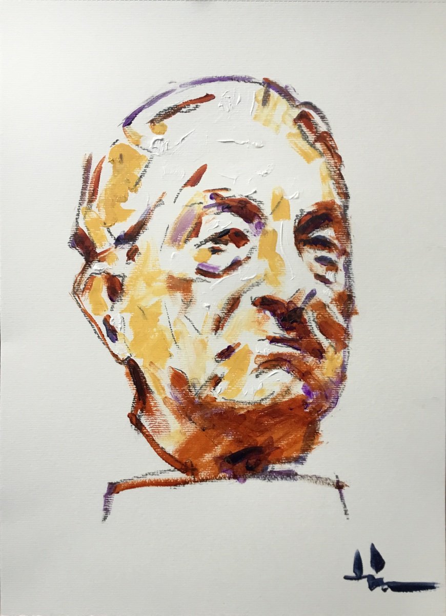 Expressive Portrait Acrylic Painting By Dominique Deve, 12 X 15, Quick Painting Of A Bust, Original Artwork