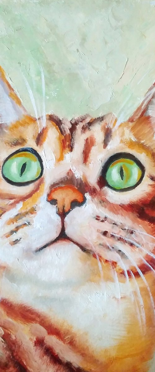 Cute Cat Portrait Artwork Cat Oil Painting Funny Pet Wall Art Kitten Art by Yulia Berseneva