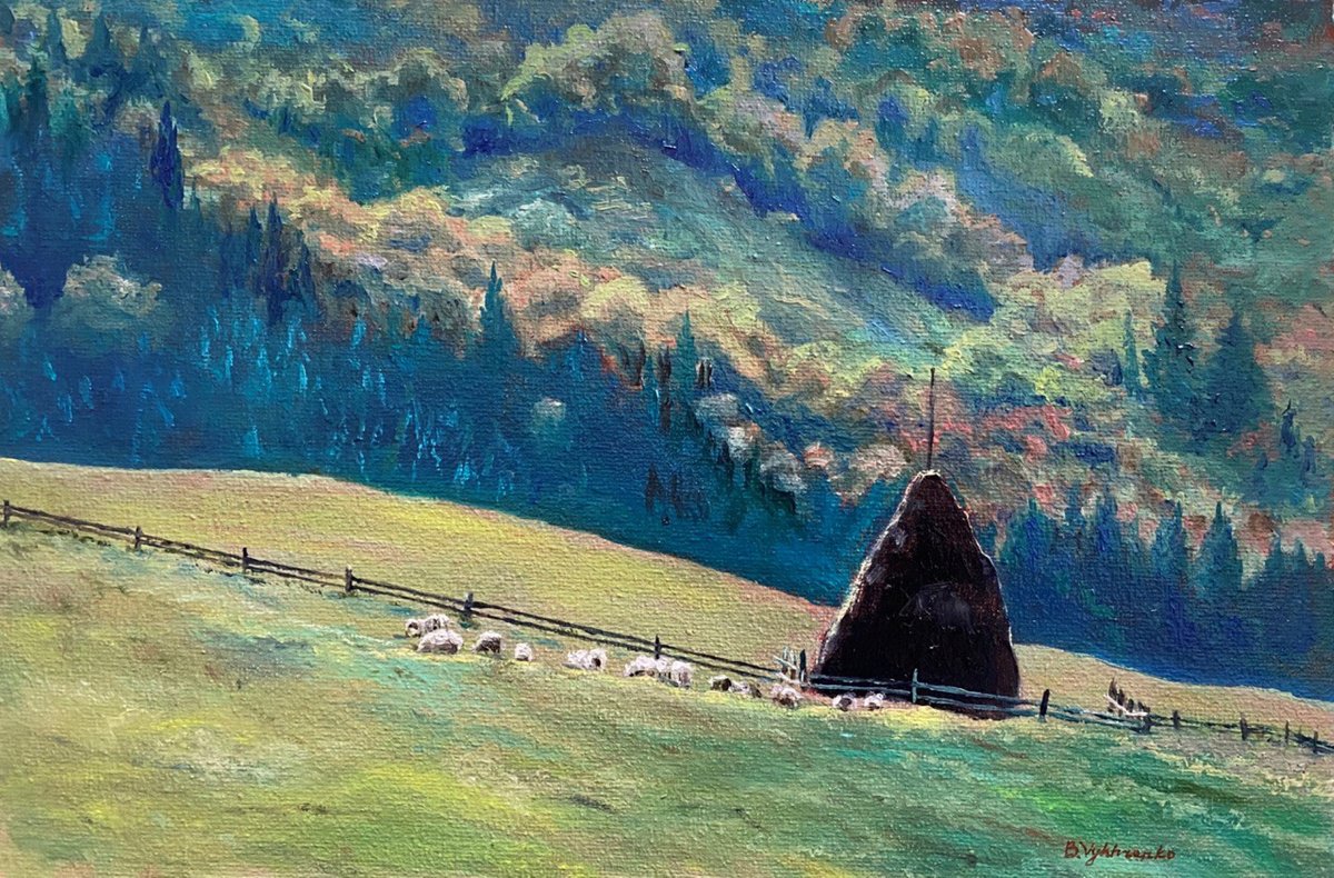 Impressionistic Landscape Oil Painting By Bohdan Vykhrenko, 12 X 8, Autumn In The Mountains, Original Artwork