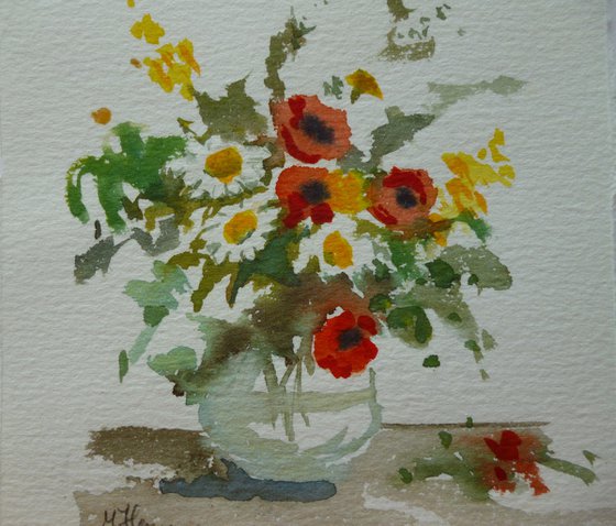 still life with poppies and daisies