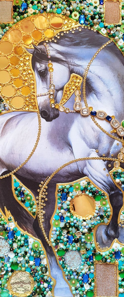 Pearl silver horse. Sun in the forest by BAST