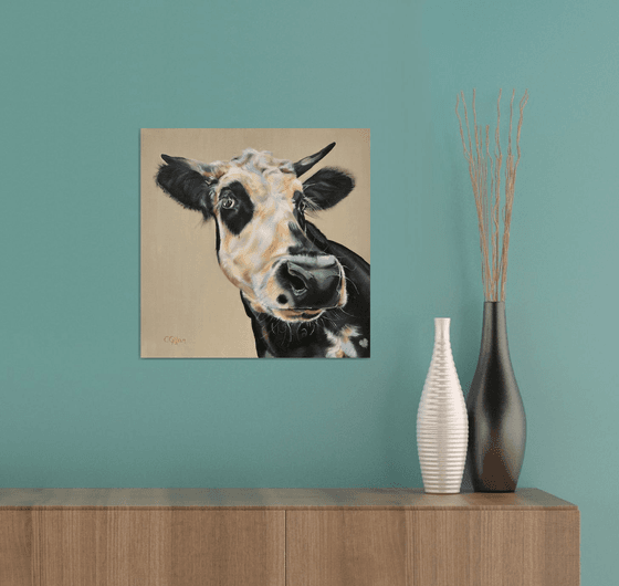 Beauty Spot, original oil painting Black and White Cow
