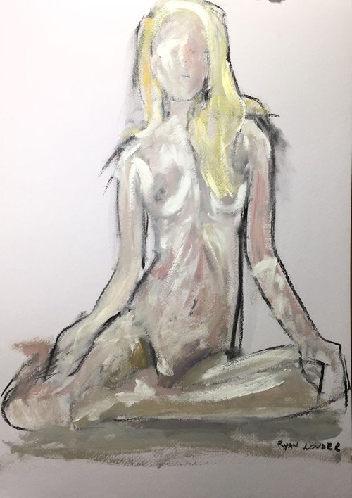 Nude 3 16x23 Oil and Charcoal On Paper by Ryan  Louder