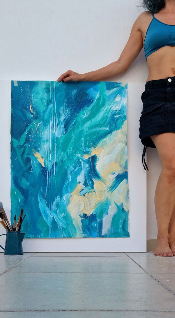 California Vibe. Abstract turquoise painting.