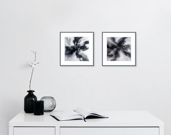 Black abstract flowers diptych