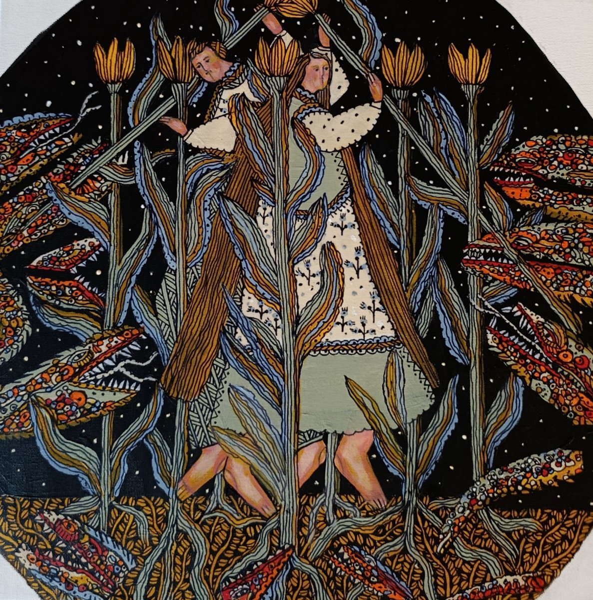 Botanical Acrylic Painting By Tetiana Osadchuk, 12 X 12", This Is Our Land., Original Artwork