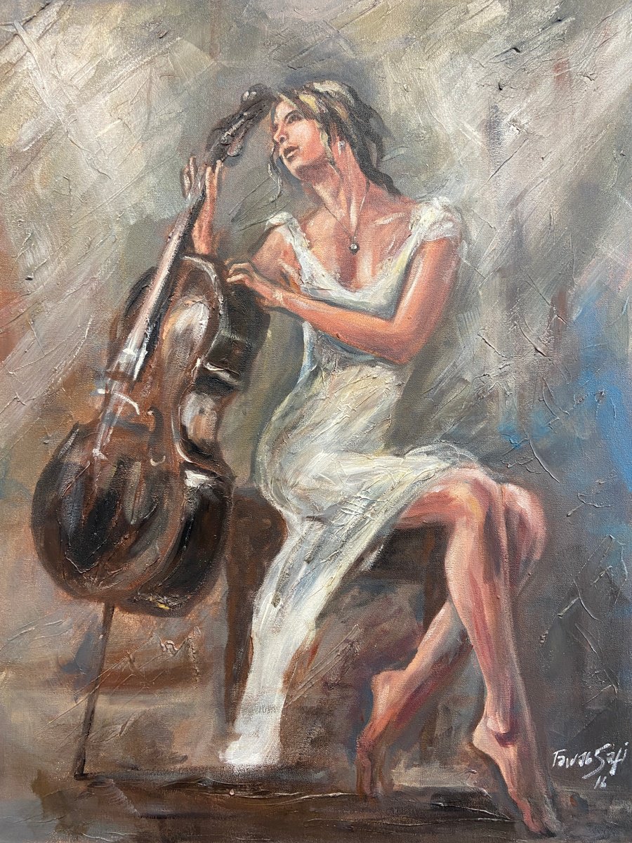 Girl with musical instrument by Tawab Safi
