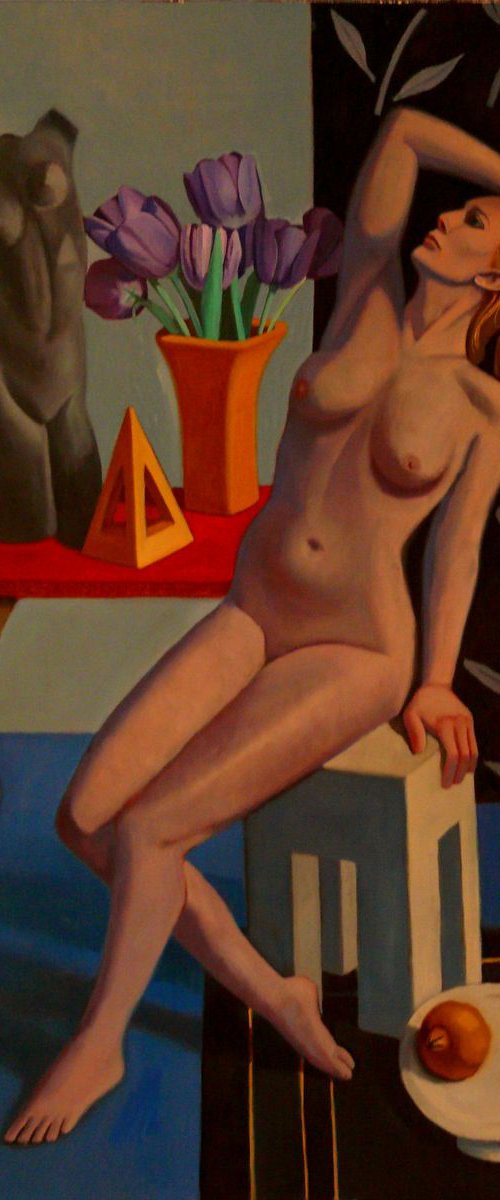 Nude in blue interior by Paul Rossi