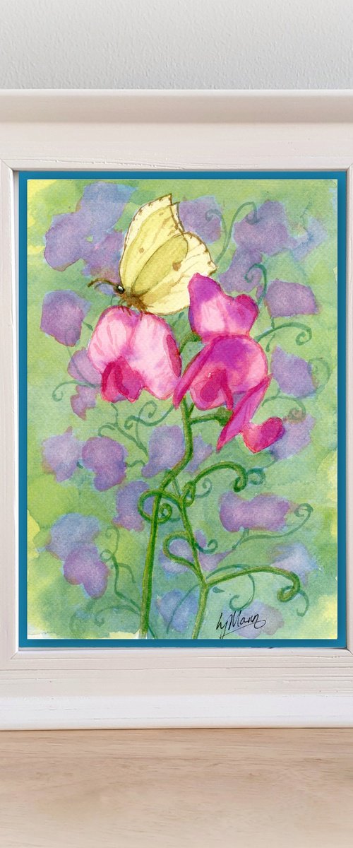 Sweet Peas and Butterfly by Lisa Mann