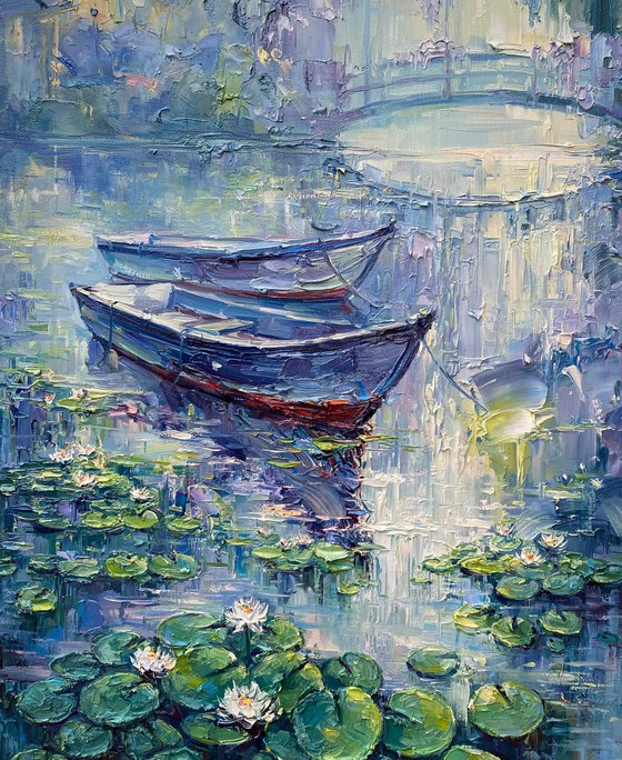 "Morning Water-Lilies pond"original oil painting by Artem Grunyka