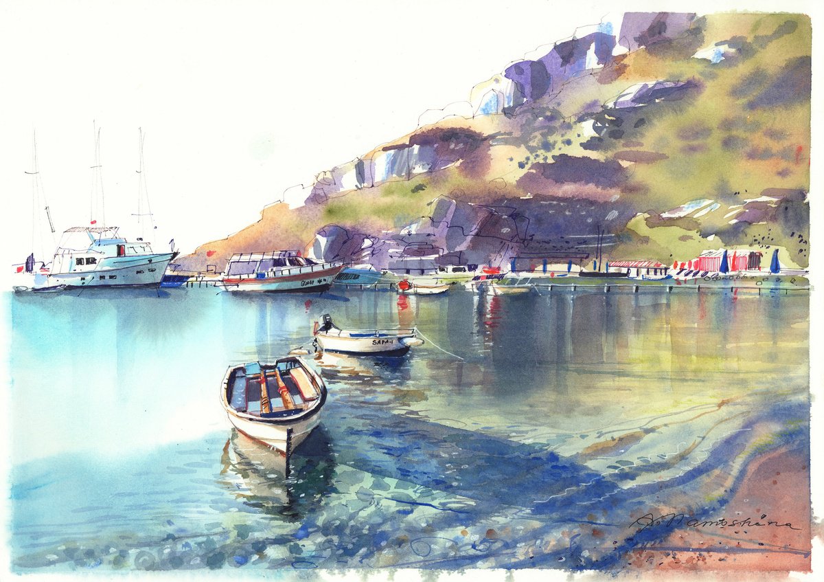 Impressionistic Landscape Watercolour By Anastasia Mamoshina, 17 X 12, Tranquil Morning In Chiflik, Original Artwork