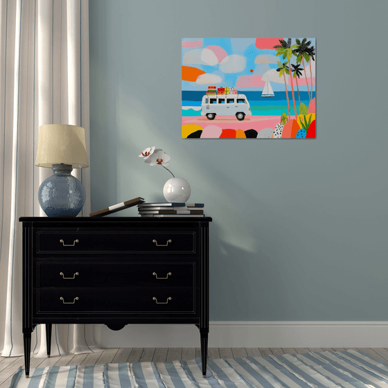 Retro Camper Van Beach