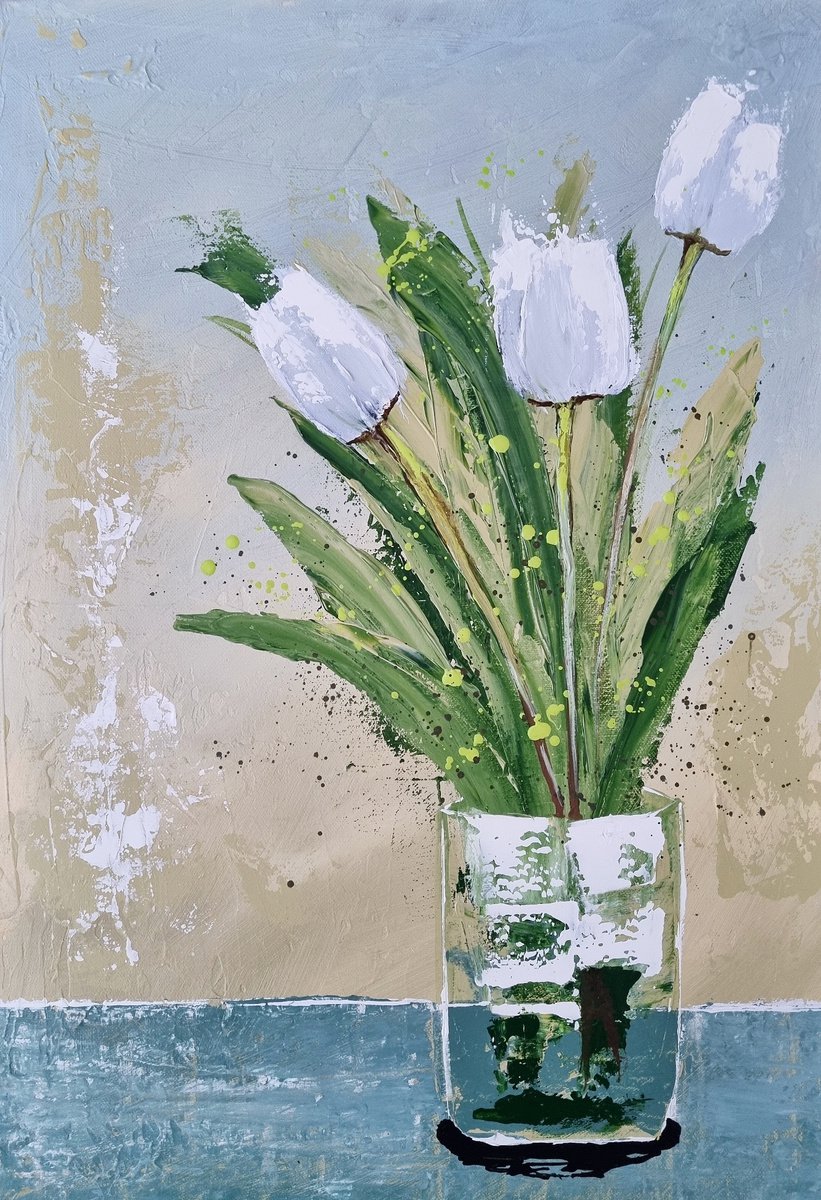Vase with White Tulips by Cinzia Mancini