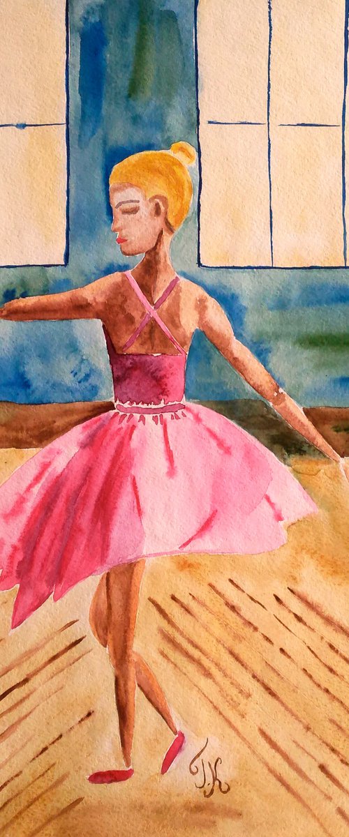 Little Ballerina Original Watercolor Painting by Halyna Kirichenko
