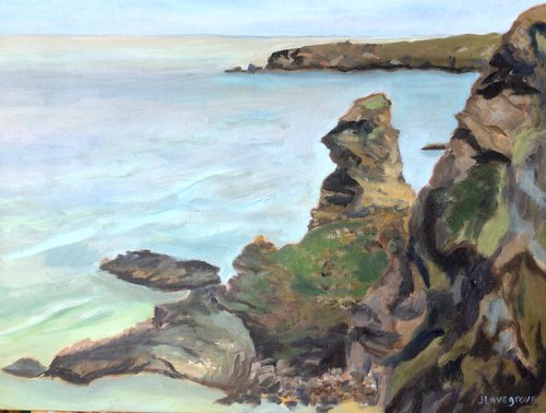 Cornish Rocky Coast - An original 'plein air' oil painting by Julian Lovegrove Art