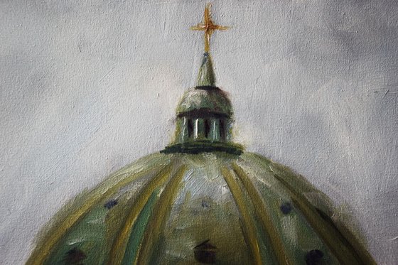 Original oil painting on canvas Frederik’s Church in Copenhagen, Denmark