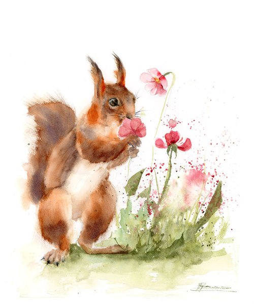 Squirrel and flowers by Olga Shefranov (Tchefranov)
