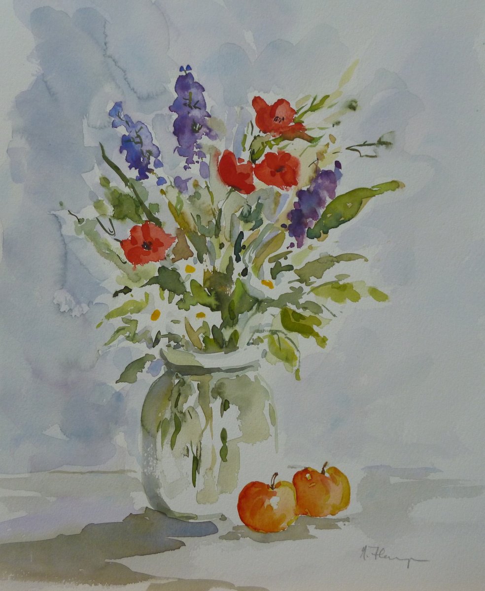 Impressionistic Still Life Watercolour By Maire Flanagan, 10 X 13", Still Life I, Original Artwork