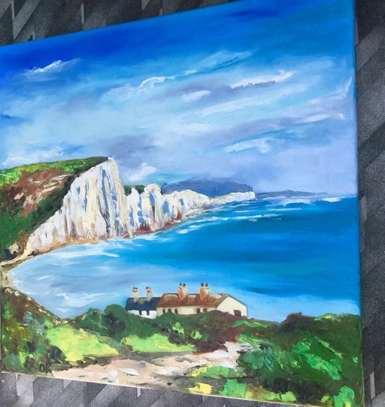 SEVEN SISTERS,   CLIFFS, SUSSEX , ENGLISH LANDSCAPE, OIL PAINTING. OFFICE URBAN WALL ART