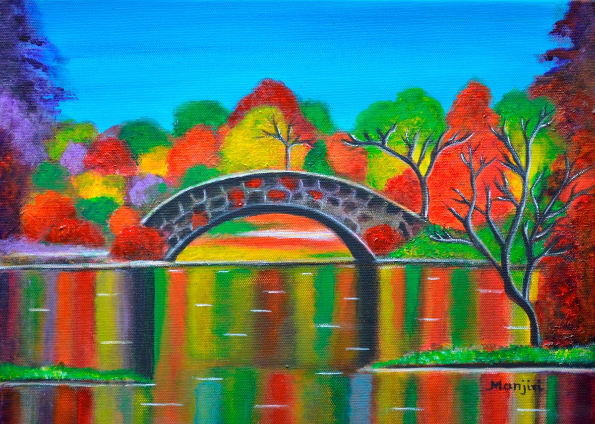 Autumn Fall Glory colorful canvas painting on sale by Manjiri Kanvinde