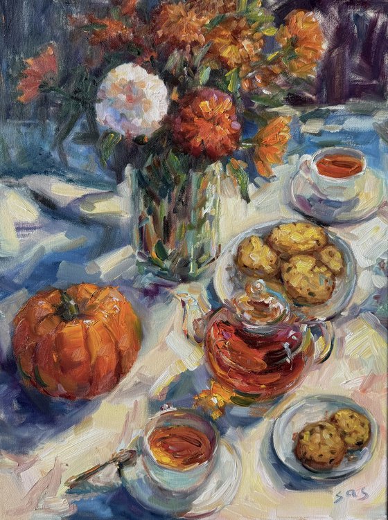 Still life with hot tea