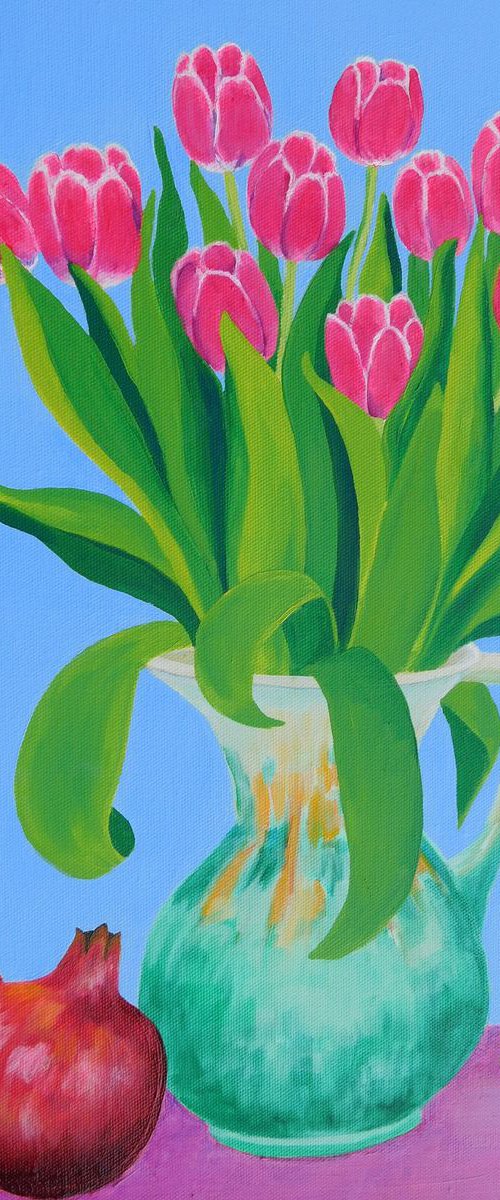 Still life with Pink Tulips by Ruth Cowell