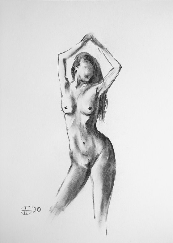 Nude in charcoal. 18. Black and white minimalistic female girl beauty body positive