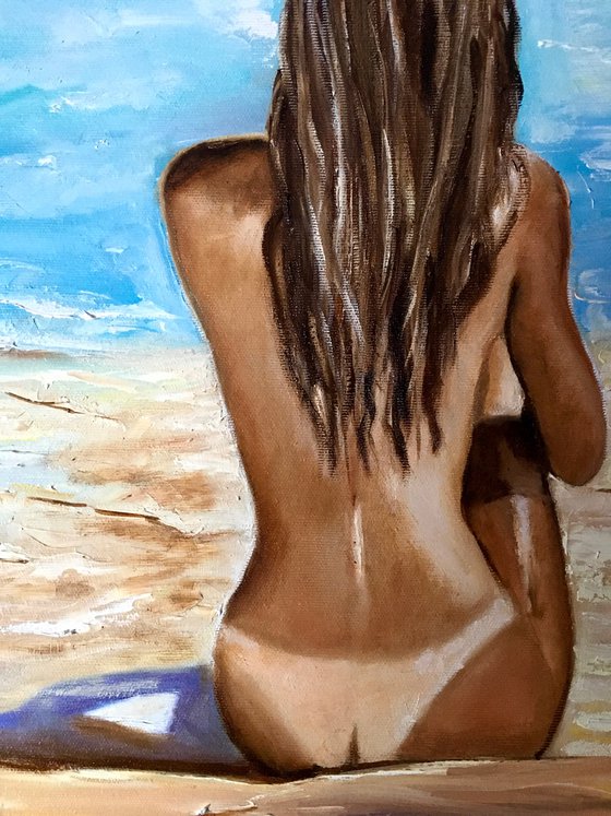 Good morning, sunshine. Oil on canvas. Nude, seaside, summer.