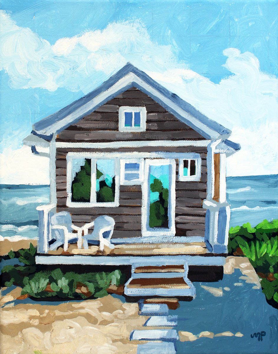 Impressionistic Landscape Acrylic Painting By Melinda Patrick, 11 X 14", Beach House 2, Original Artwork