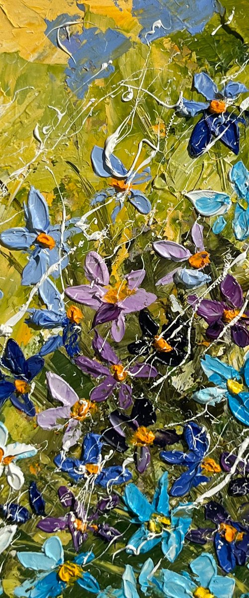 Forget Me Nots Painting Floral Original Art Flowers Oil Impasto Palette Knife Artwork Home Wall Art 5 by 7 inches by Halyna Kirichenko