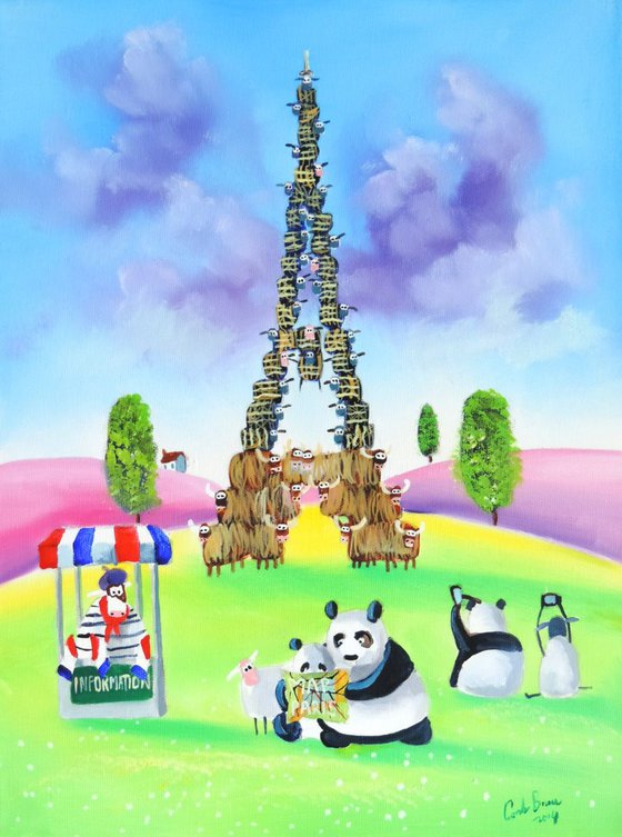 The Eiffel tower made of cows and sheep