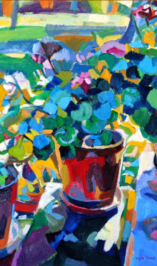 Geraniums II / 70 x 50 cm by Maja Đokić Mihajlović