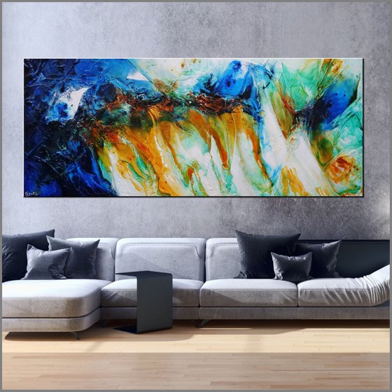 Paradisio 240cm x 100cm Blue Sienna Textured Abstract Art