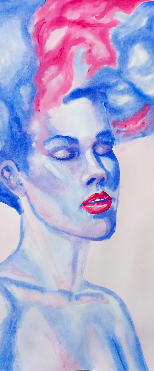 Abstract watercolor portrait 78x54 cm by Tatiana Myreeva