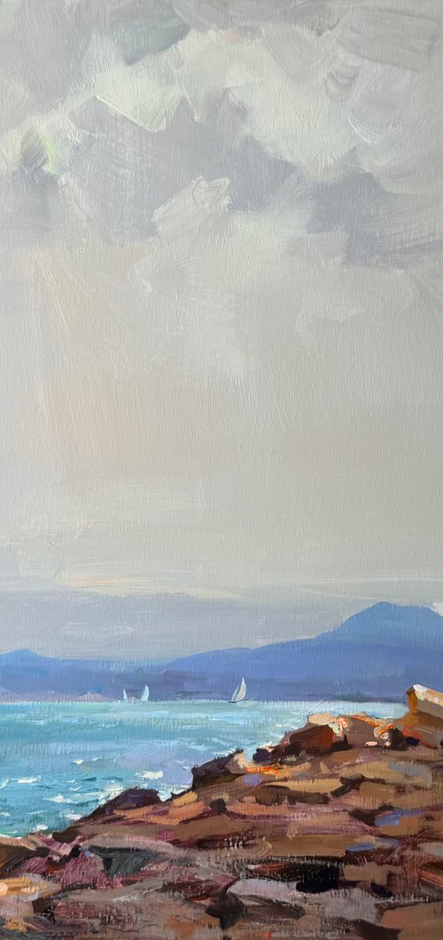 Port Javea Silver day 90x100 cm 2024 by Anton Gudzykevych