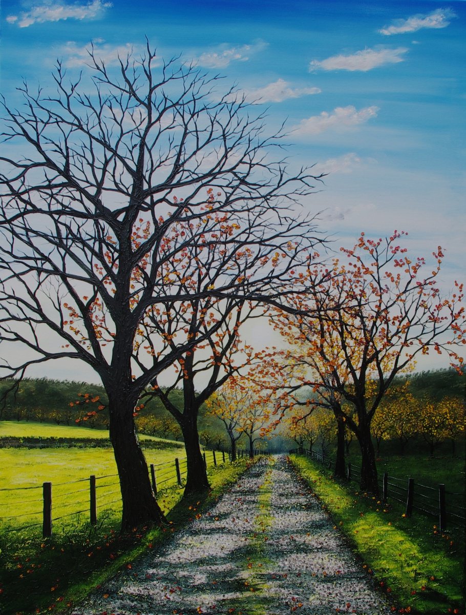 Impressionistic Landscape Oil Painting By Hazel Thomson, 30 X 39, End Of Autumn, Original Artwork