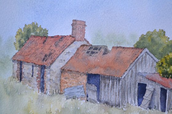 Derelict Farm Building - Original Pen & Wash Painting