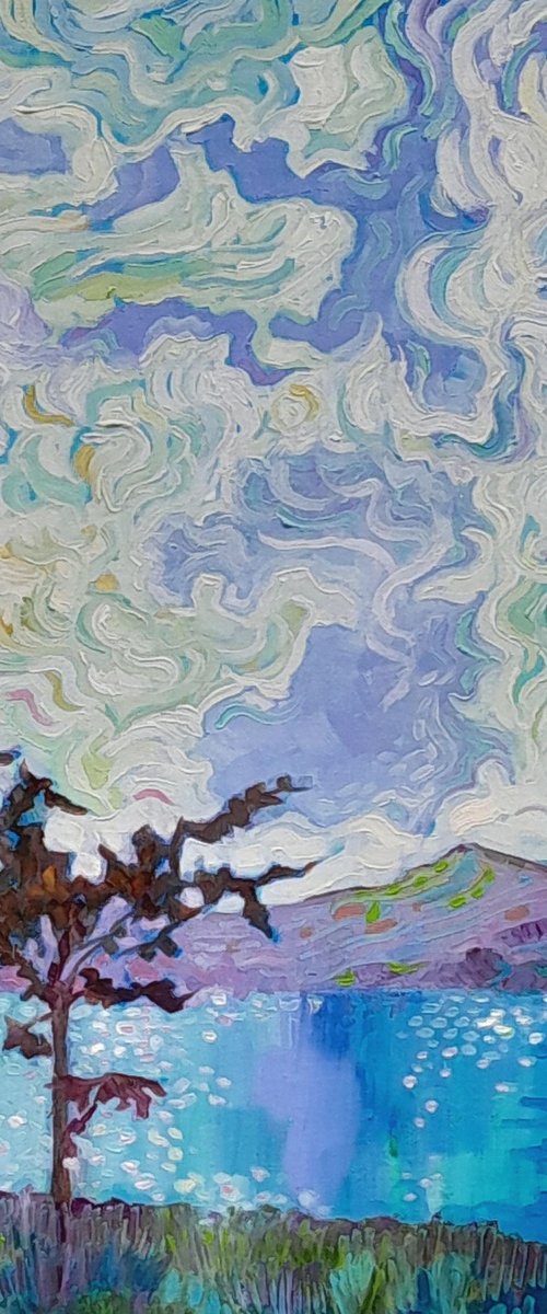 Turquoise Lake and Scruffy Tree by Mary Kemp