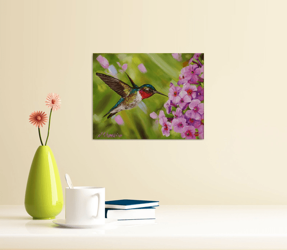 Ruby-throated Hummingbird with Flowers