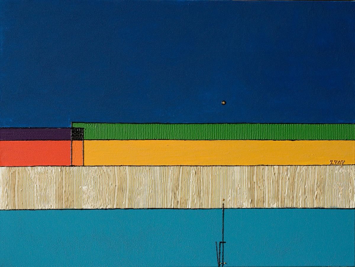 Geometric Abstract Acrylic Painting By Viktor Ivaniv, 31 X 24", Color Chords. Night, Original Artwork