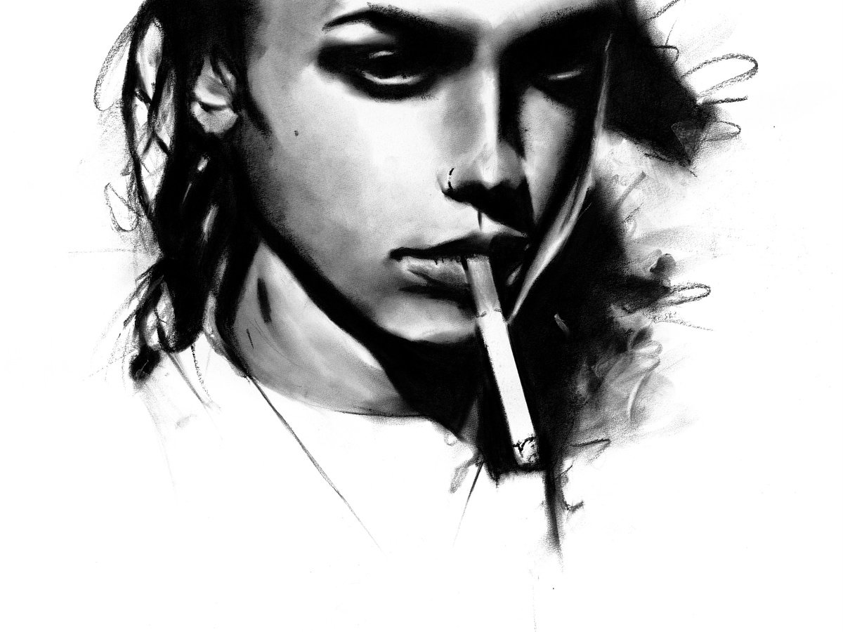 Illustrative Portrait Charcoal Drawing By Denny Stoekenbroek, 26 X 20, Ash And Silence, Original Artwork