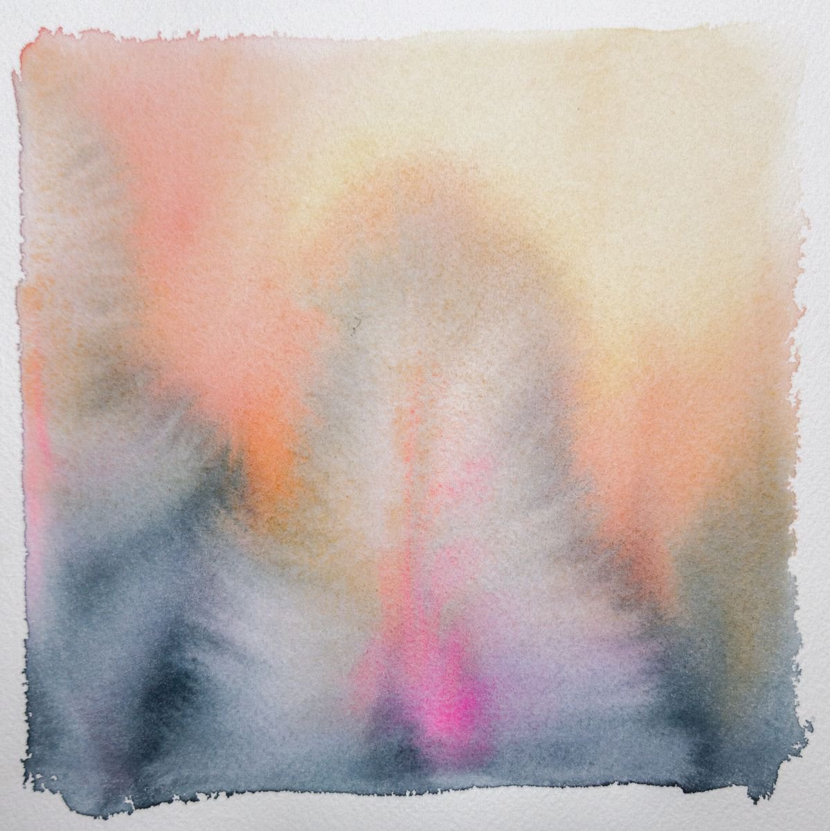 Abstract Landscape Watercolour By Fabienne Monestier, 8 X 8, Frozen Dawn, Original Artwork